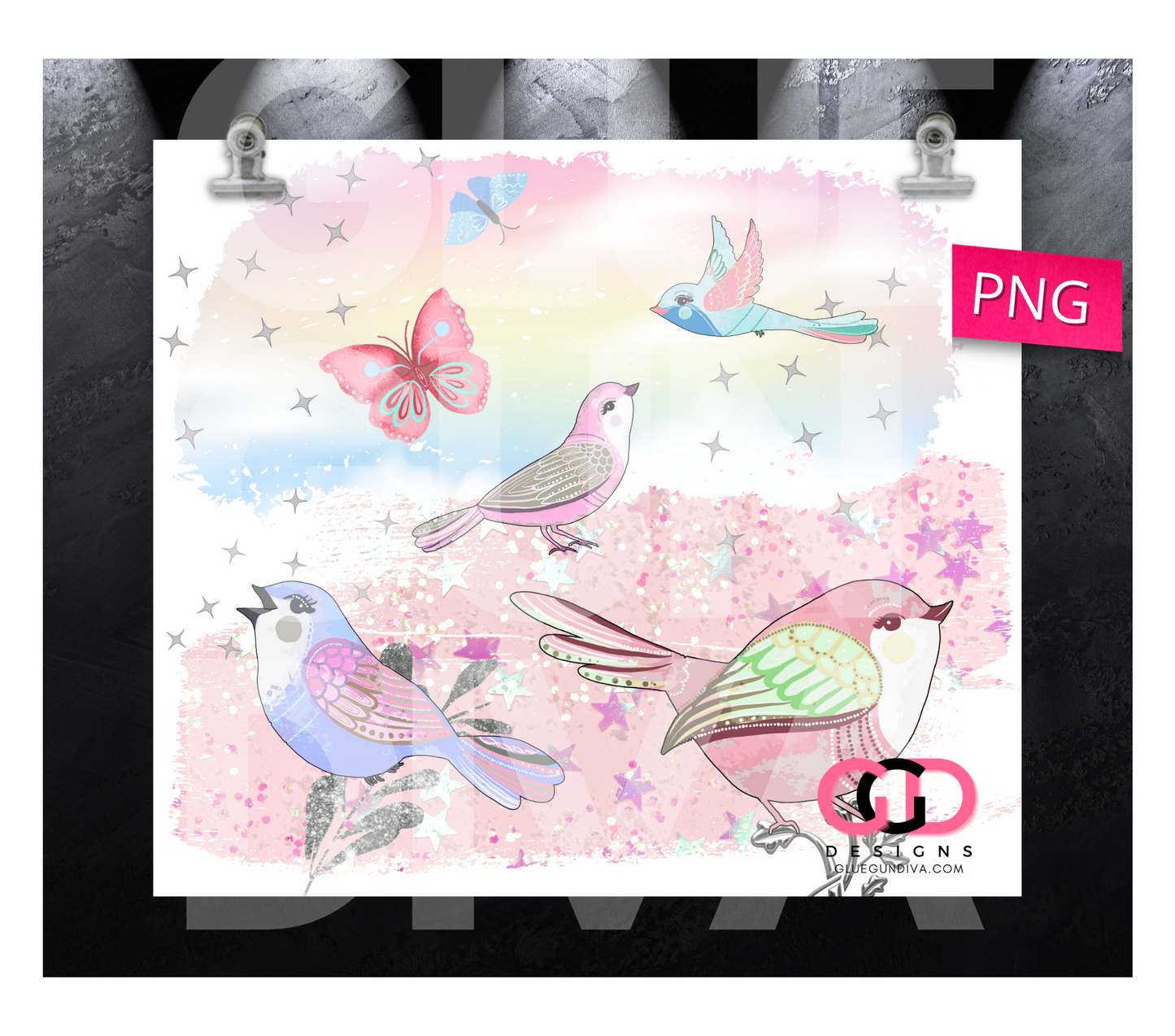 Pretty bird sparkling - Digital tumbler wrap for 20 oz skinny straight tumbler