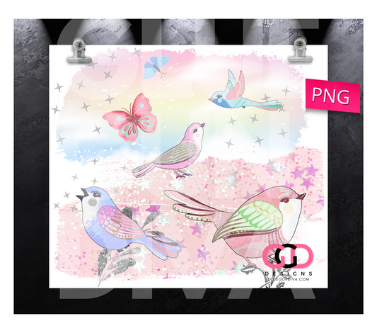 Pretty bird sparkling - Digital tumbler wrap for 20 oz skinny straight tumbler