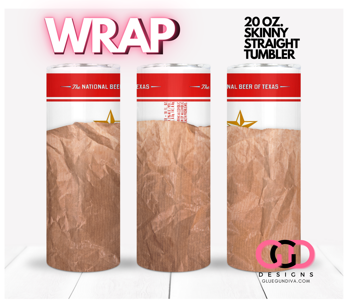 Beer in a Bag Lone Star- Digital tumbler wrap for 20 oz skinny straight tumbler