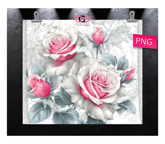 Pearl Strings and Pink Roses- Digital tumbler wrap for 20 oz skinny straight tumbler