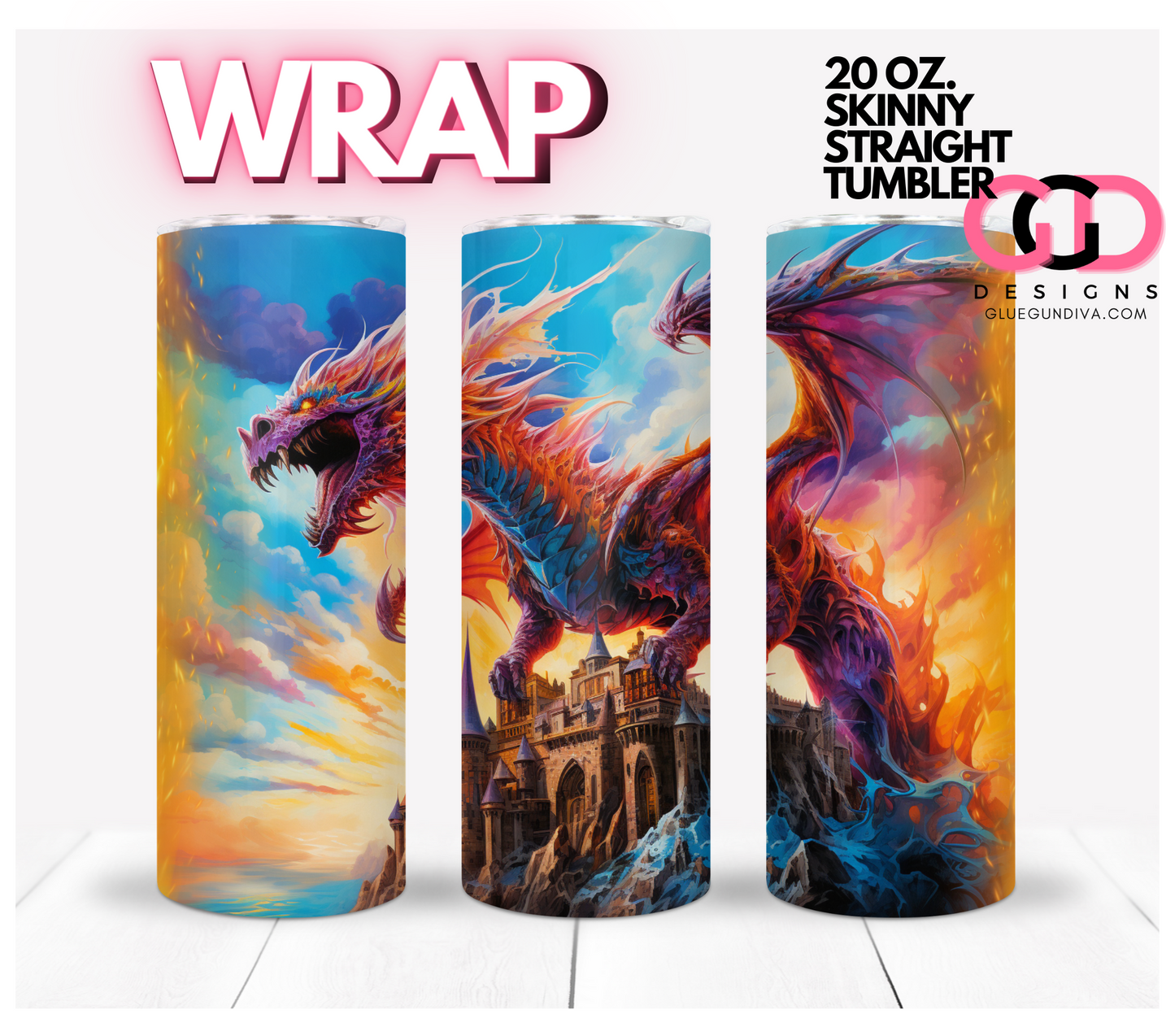 Colorful Dragon- Digital tumbler wrap for 20 oz skinny straight tumbler