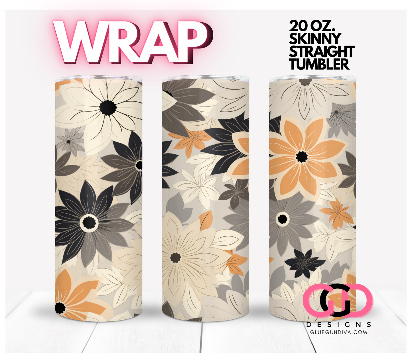Fall Flowers Background- Digital tumbler wrap for 20 oz skinny straight tumbler