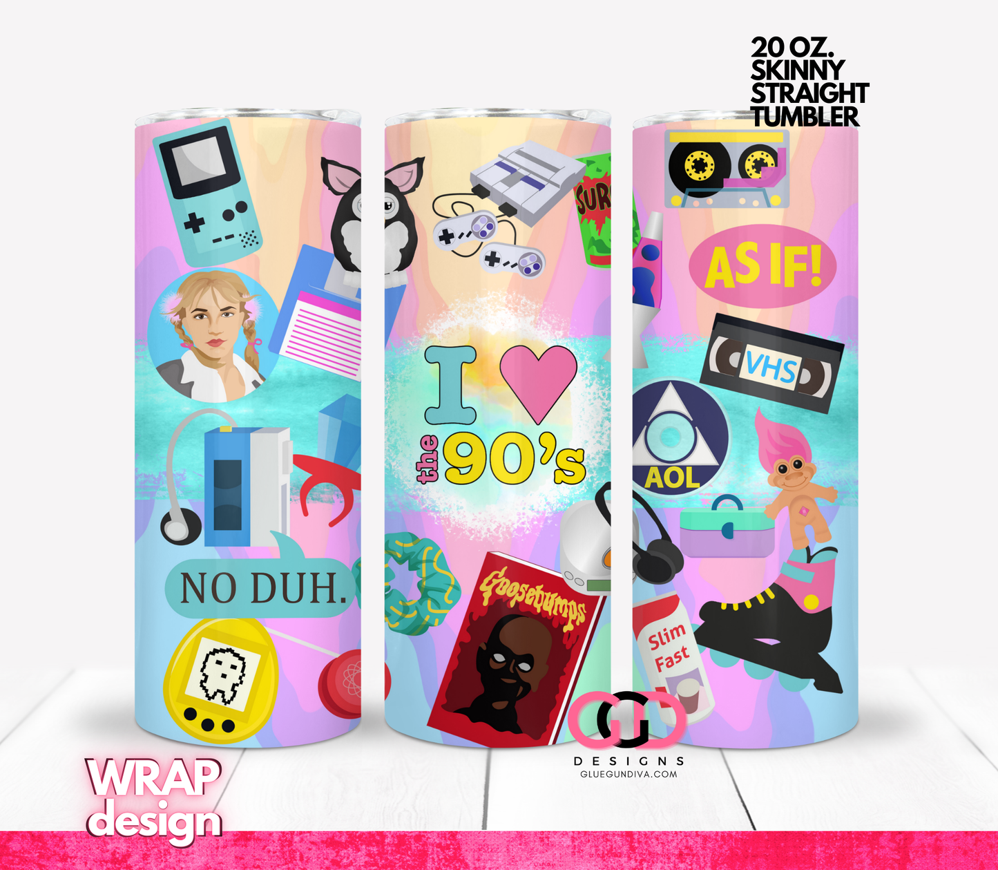I love the 90s Icons - Digital tumbler wrap for 20 oz skinny straight tumbler