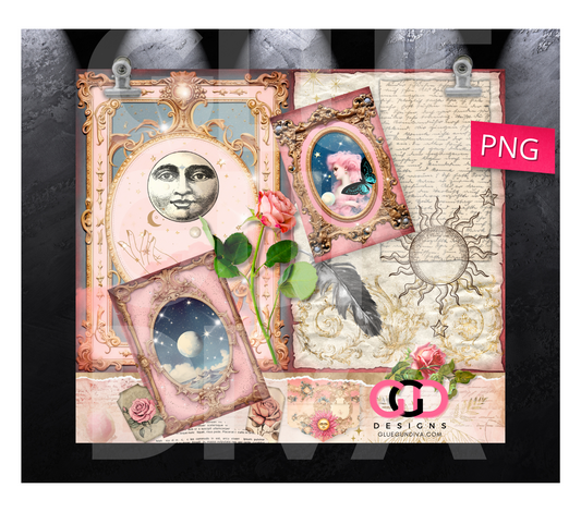 Pink Celestial Collage- Digital tumbler wrap for 20 oz skinny straight tumbler