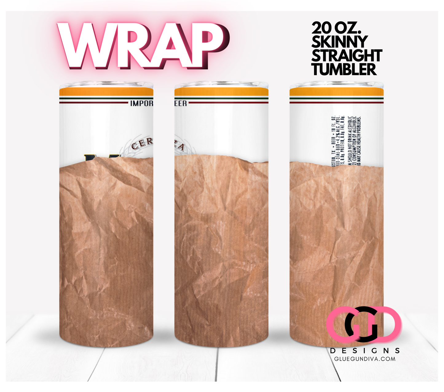 Beer in a Bag Modelo- Digital tumbler wrap for 20 oz skinny straight tumbler