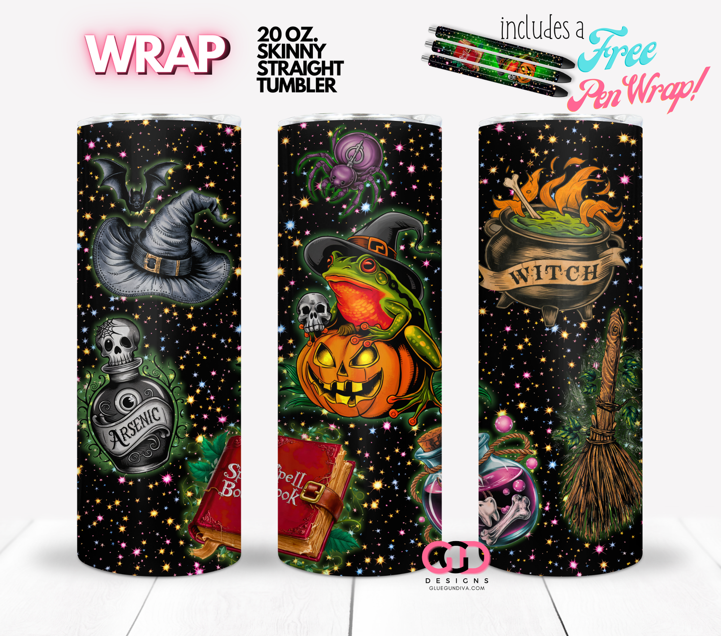 Classic Spell with free Pen Wrap! - Digital tumbler wrap for 20 oz skinny straight tumbler