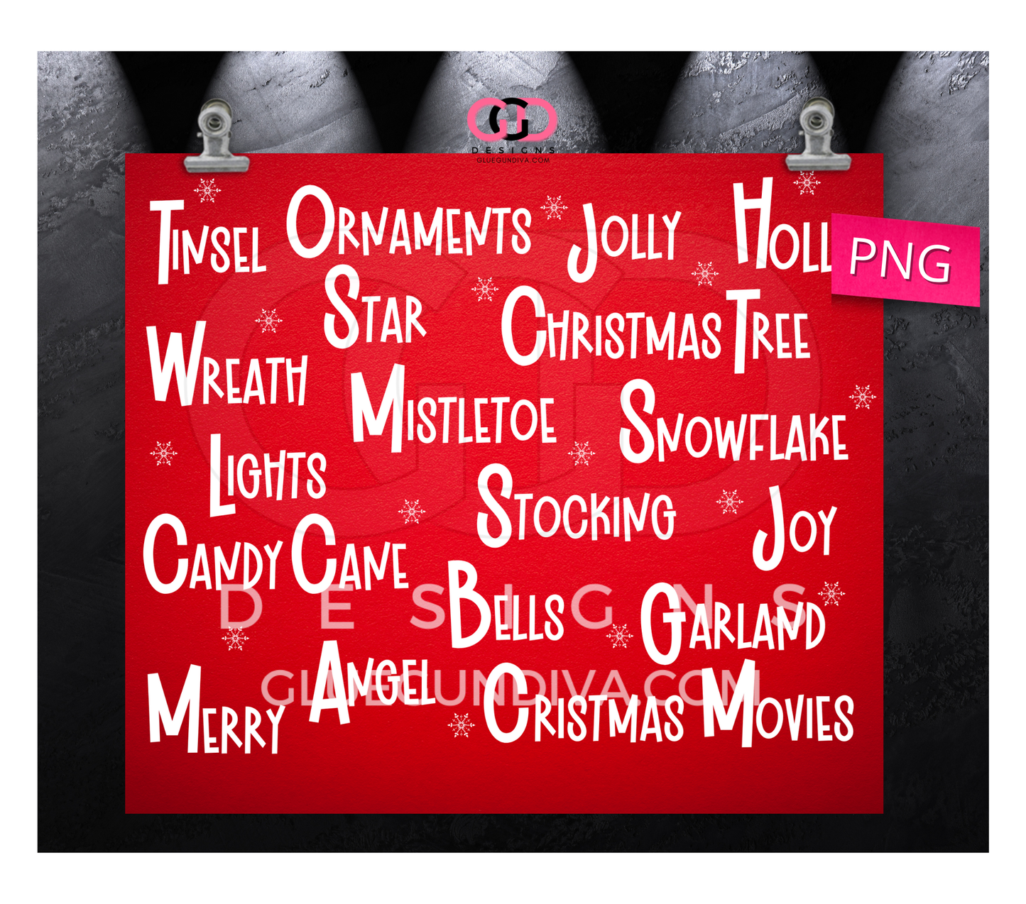 Christmas Words - Digital tumbler wrap for 20 oz skinny straight tumbler