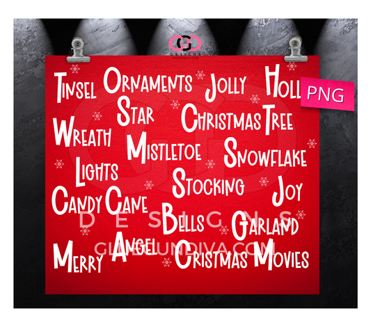 Christmas Words - Digital tumbler wrap for 20 oz skinny straight tumbler