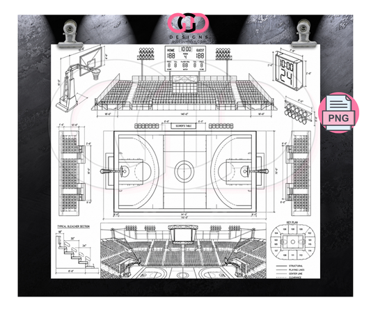 Basketball Blueprint - Digital tumbler wrap for 20 oz skinny straight tumbler