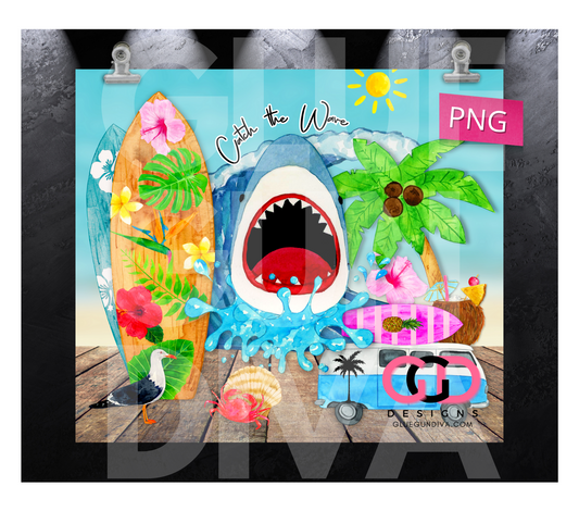 Catch the Wave- Digital tumbler wrap for 20 oz skinny straight tumbler