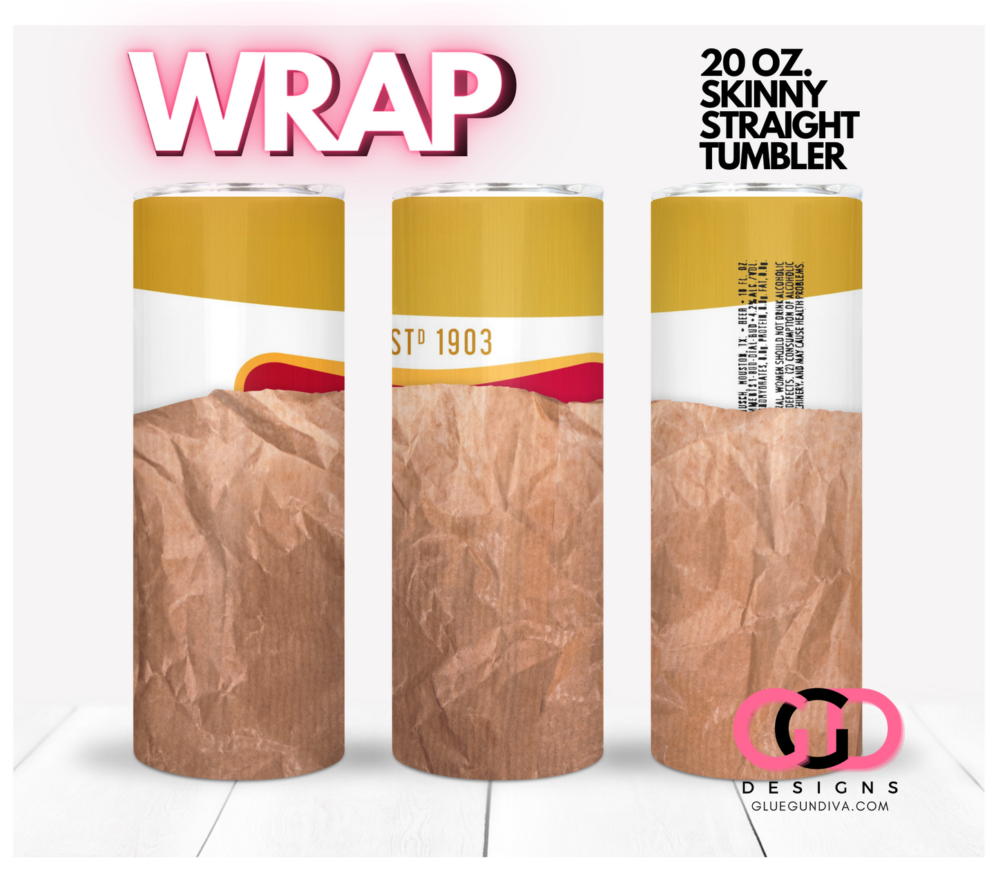 Beer in a Bag Miller High Life- Digital tumbler wrap for 20 oz skinny straight tumbler