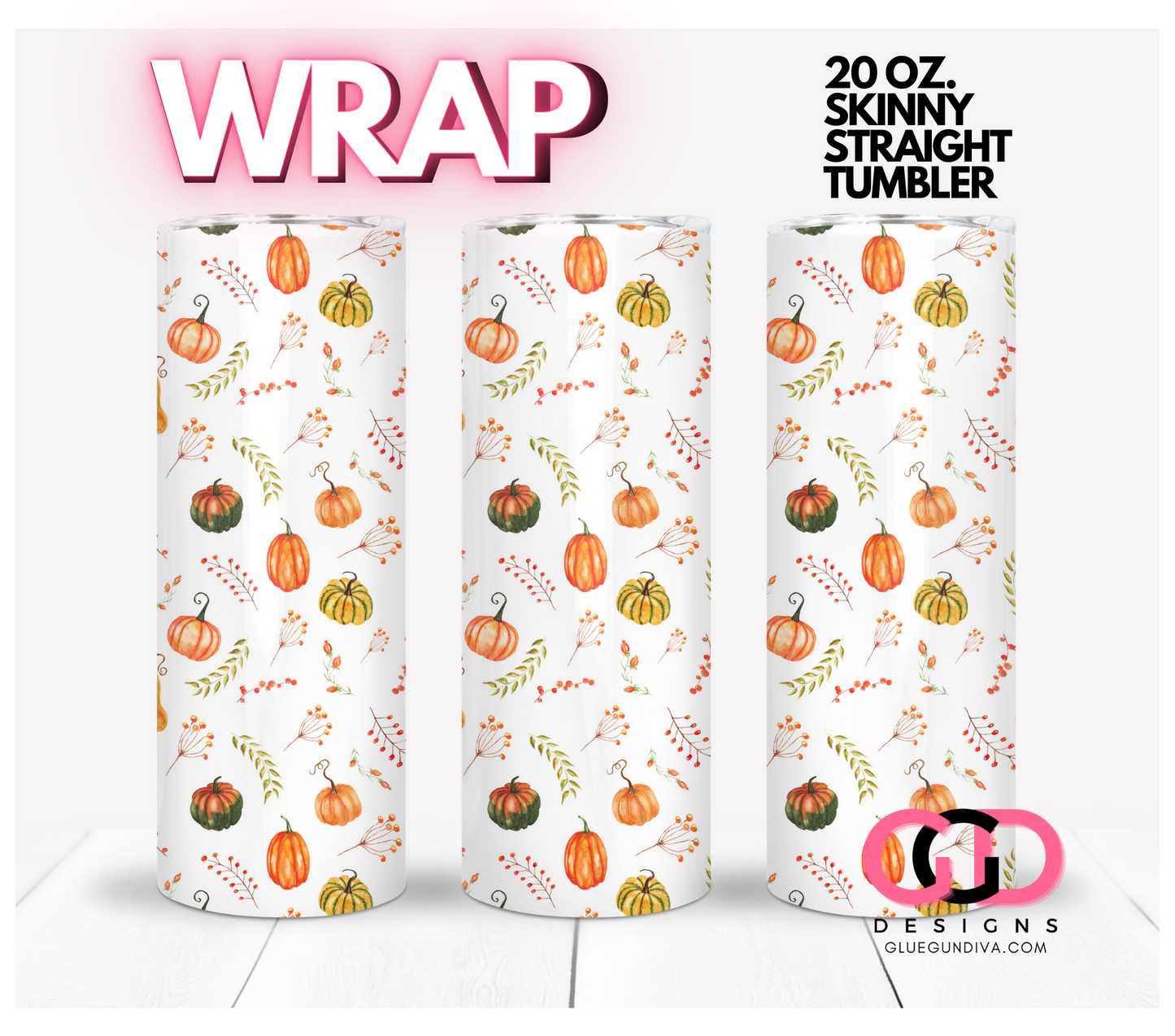 Fall Pumpkins Medley- Digital tumbler wrap for 20 oz skinny straight tumbler
