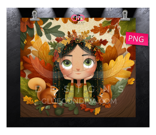 Fall Girl and Friends - Digital tumbler wrap for 20 oz skinny straight tumbler
