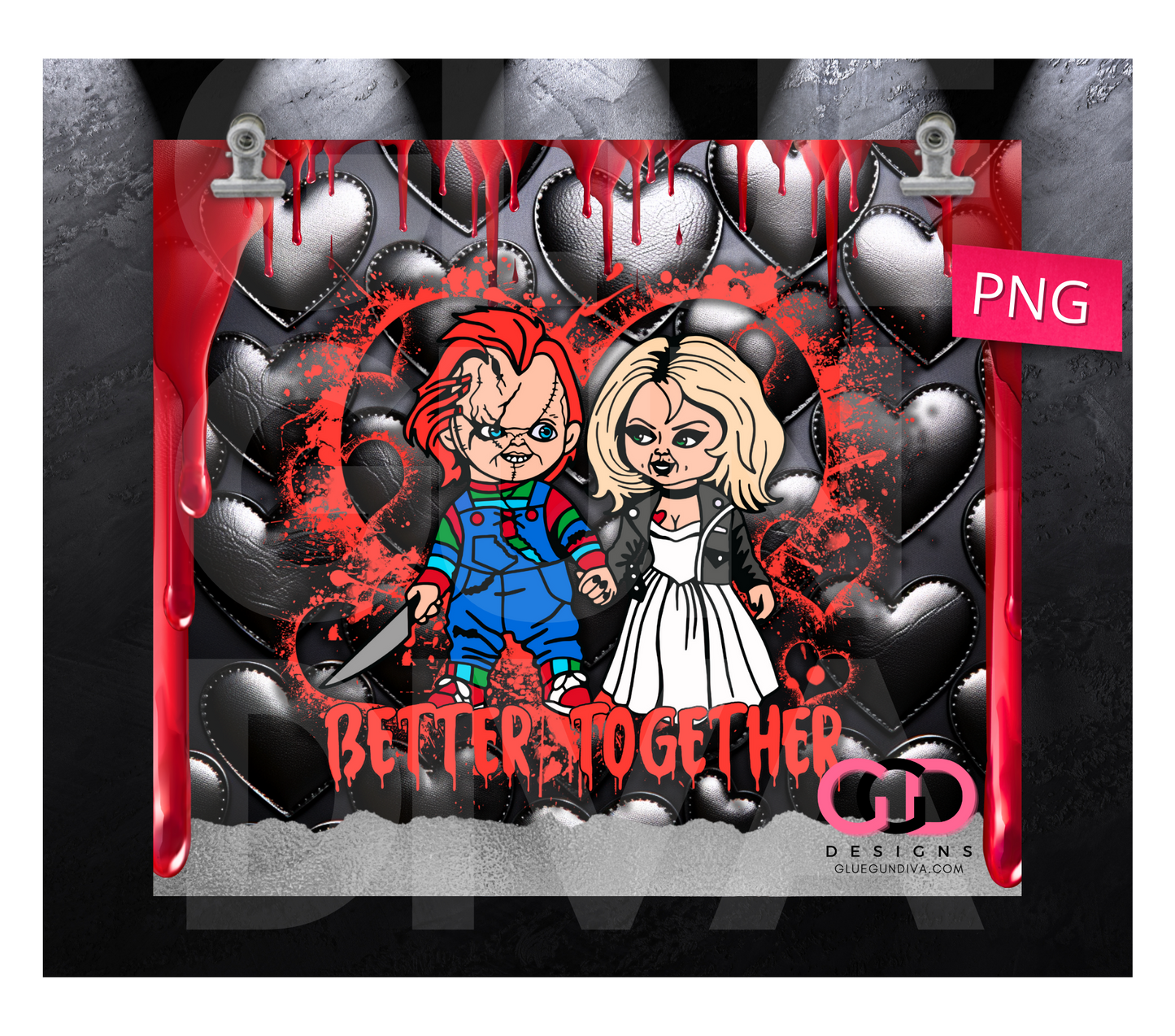 Better Together Horror Couple- Digital tumbler wrap for 20 oz skinny straight tumbler