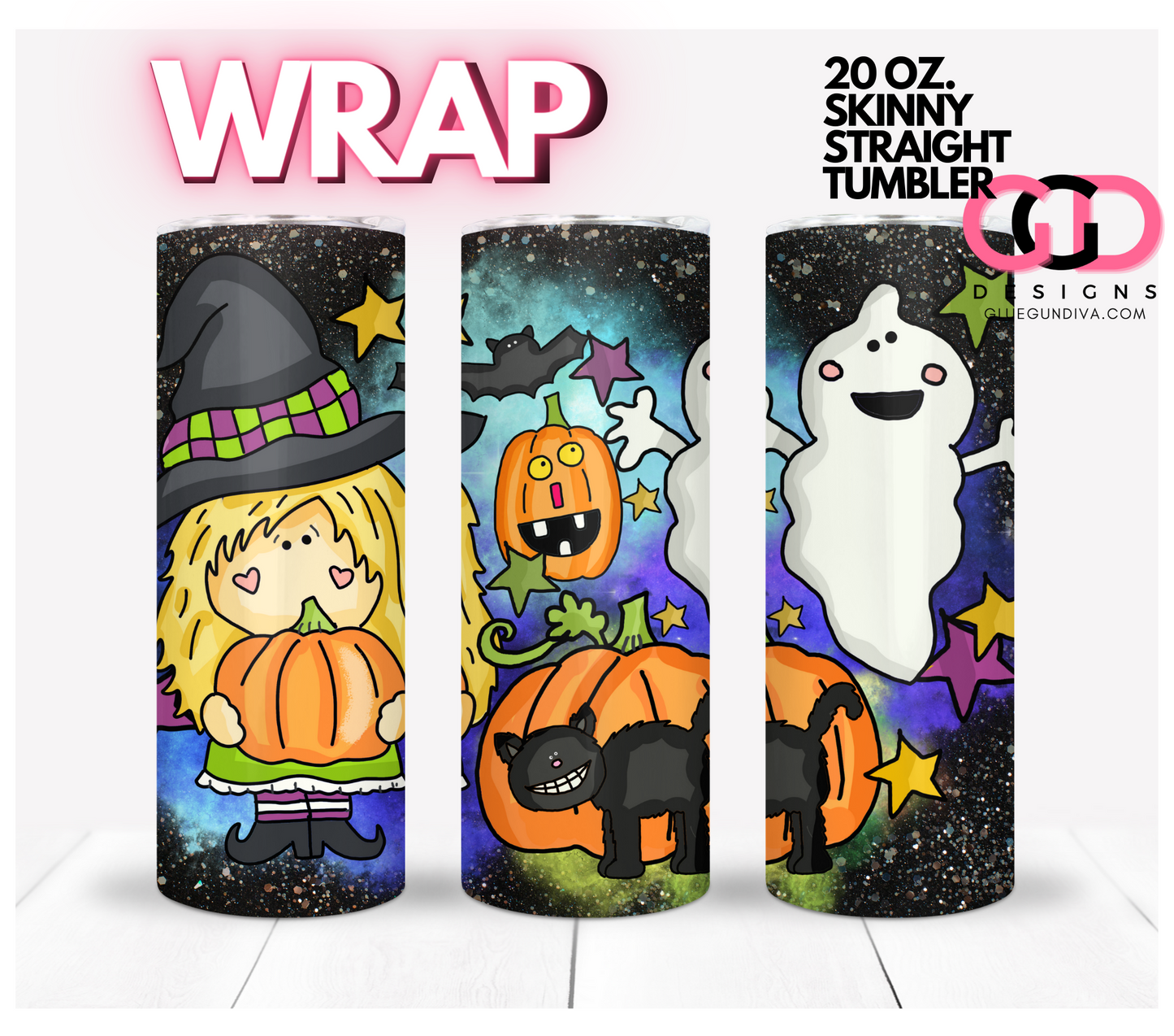 Cute Halloween Friends- Digital tumbler wrap for 20 oz skinny straight tumbler