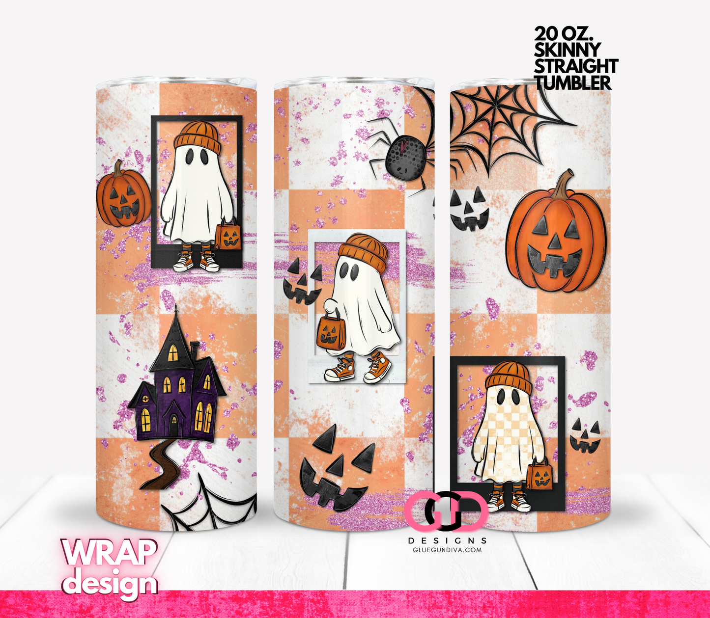Polaroid Ghosts - Digital tumbler wrap for 20 oz skinny straight tumbler