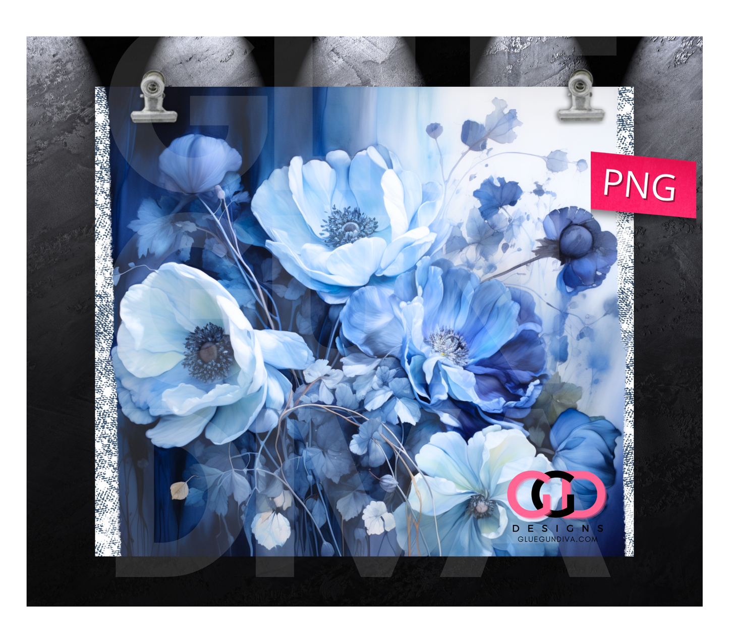 Beauty in Blues- Digital tumbler wrap for 20 oz skinny straight tumbler