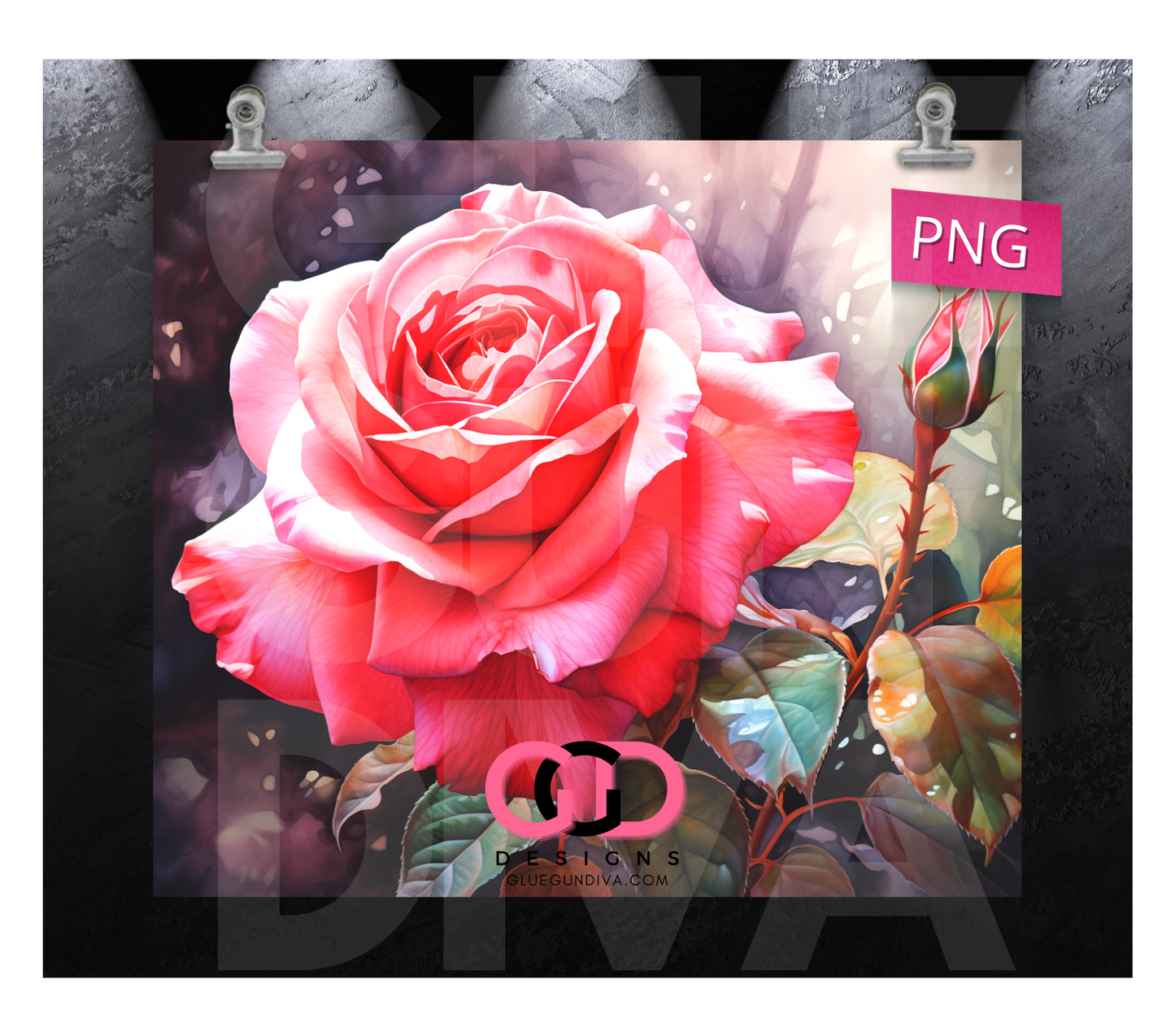 Beautiful Pink Rose Midjourney Prompt- Digital tumbler wrap for 20 oz skinny straight tumbler