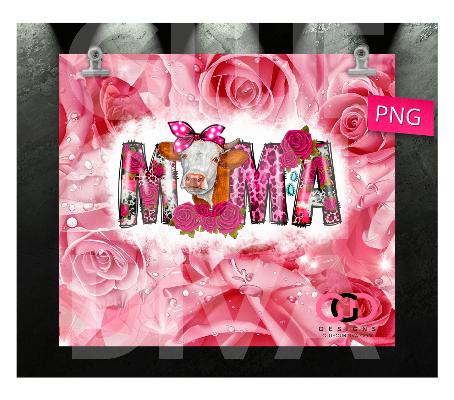 Mama Roses Cute Cow - Digital tumbler wrap for 20 oz skinny straight tumbler