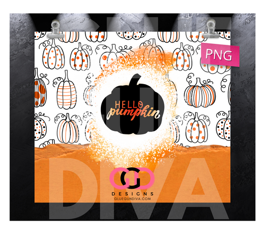 Hello Pumpkin Sunburst - Digital tumbler wrap for 20 oz skinny straight tumbler