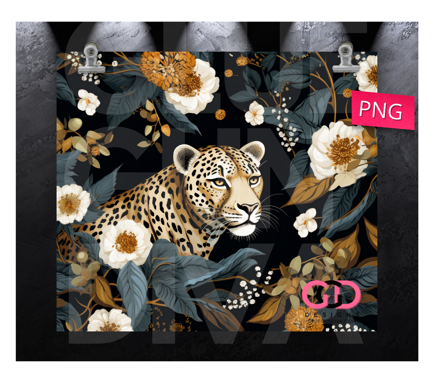 Leopard and Flowers- Digital tumbler wrap for 20 oz skinny straight tumbler