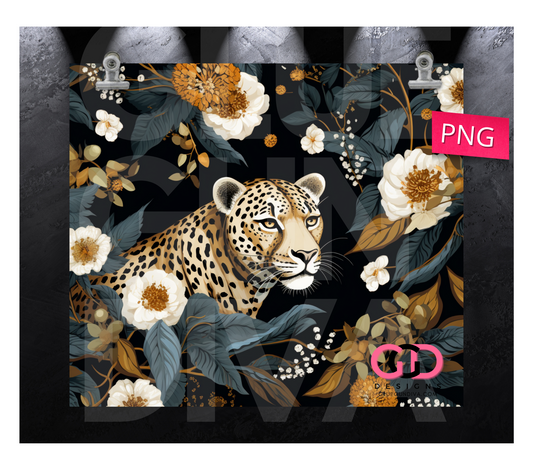 Leopard and Flowers- Digital tumbler wrap for 20 oz skinny straight tumbler