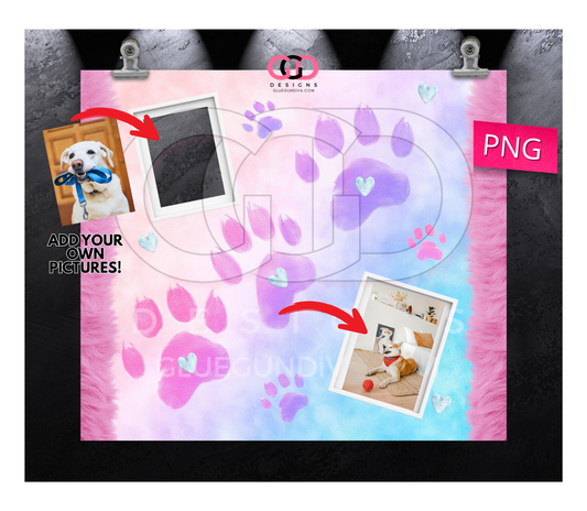 Pet Love Watercolor Add your own Photos- Digital tumbler wrap for 20 oz skinny straight tumbler