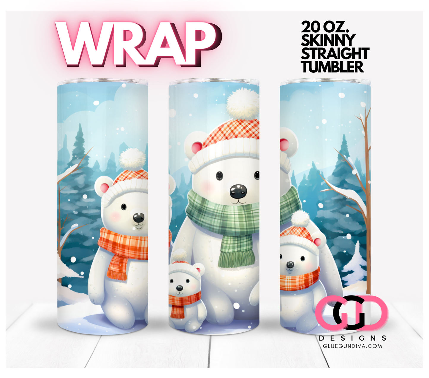 Polar Family Portrait- Digital tumbler wrap for 20 oz skinny straight tumbler