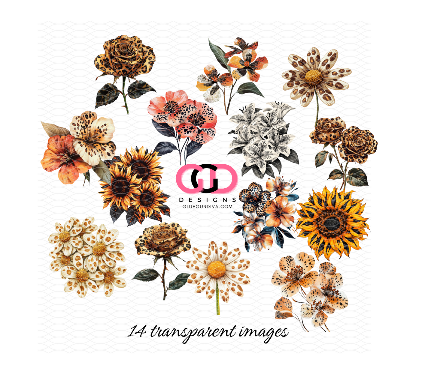 Animal Print Fall Flowers 14 - PNGs & SVGs