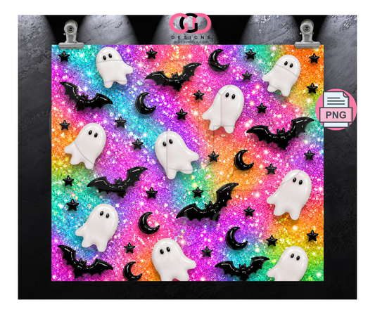Glossy Ghosts Happy Colors - Digital tumbler wrap for 20 oz skinny straight tumbler