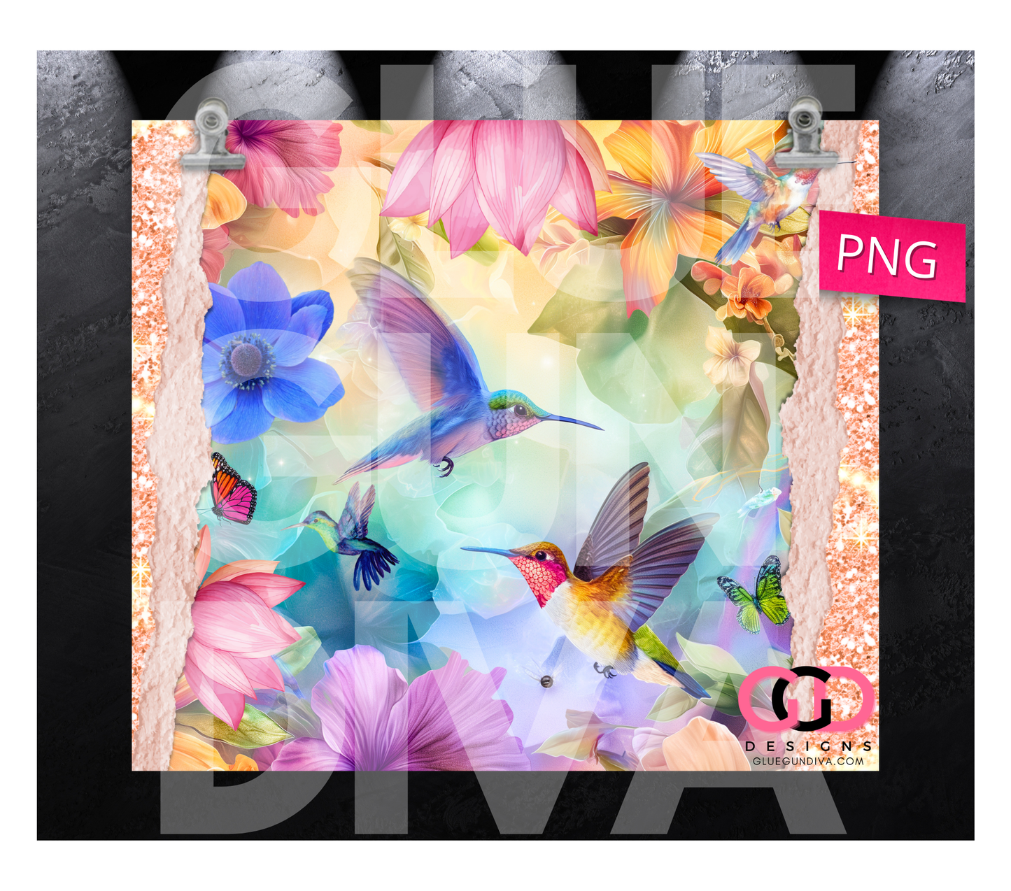 Hummingbird Paradise- Digital tumbler wrap for 20 oz skinny straight tumbler