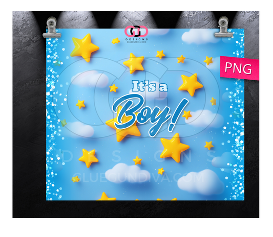 It's a Boy! Stars - Digital tumbler wrap for 20 oz skinny straight tumbler