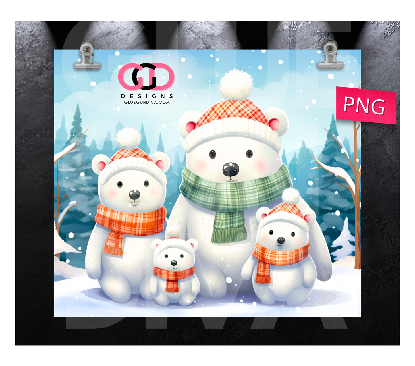 Polar Family Portrait- Digital tumbler wrap for 20 oz skinny straight tumbler