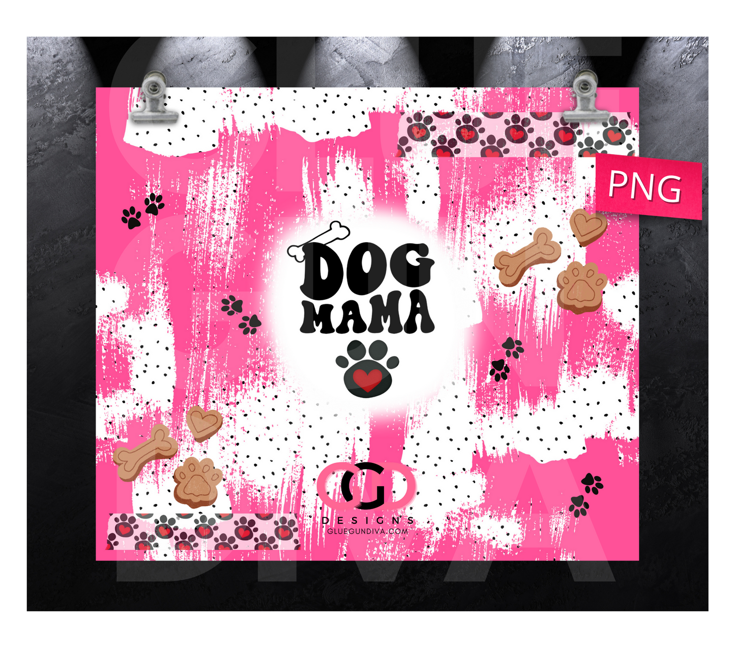 Dog Mama Hot Pink- Digital tumbler wrap for 20 oz skinny straight tumbler