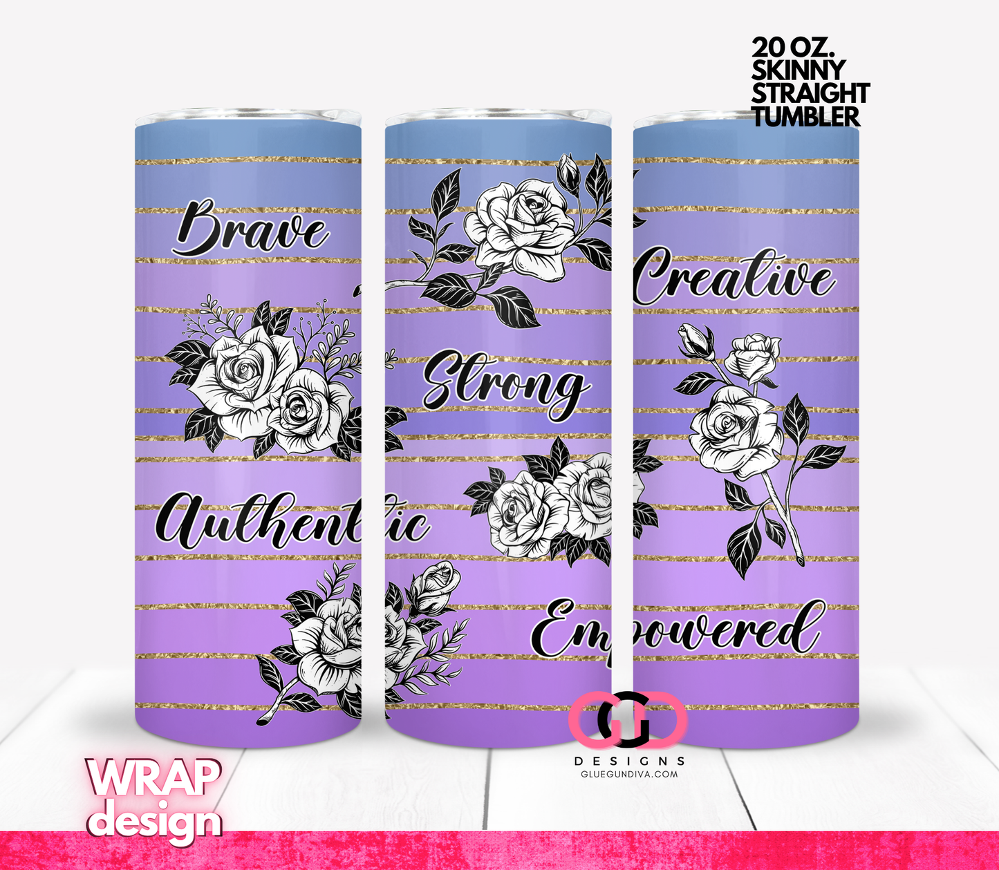Positive Words English- Digital tumbler wrap for 20 oz skinny straight tumbler
