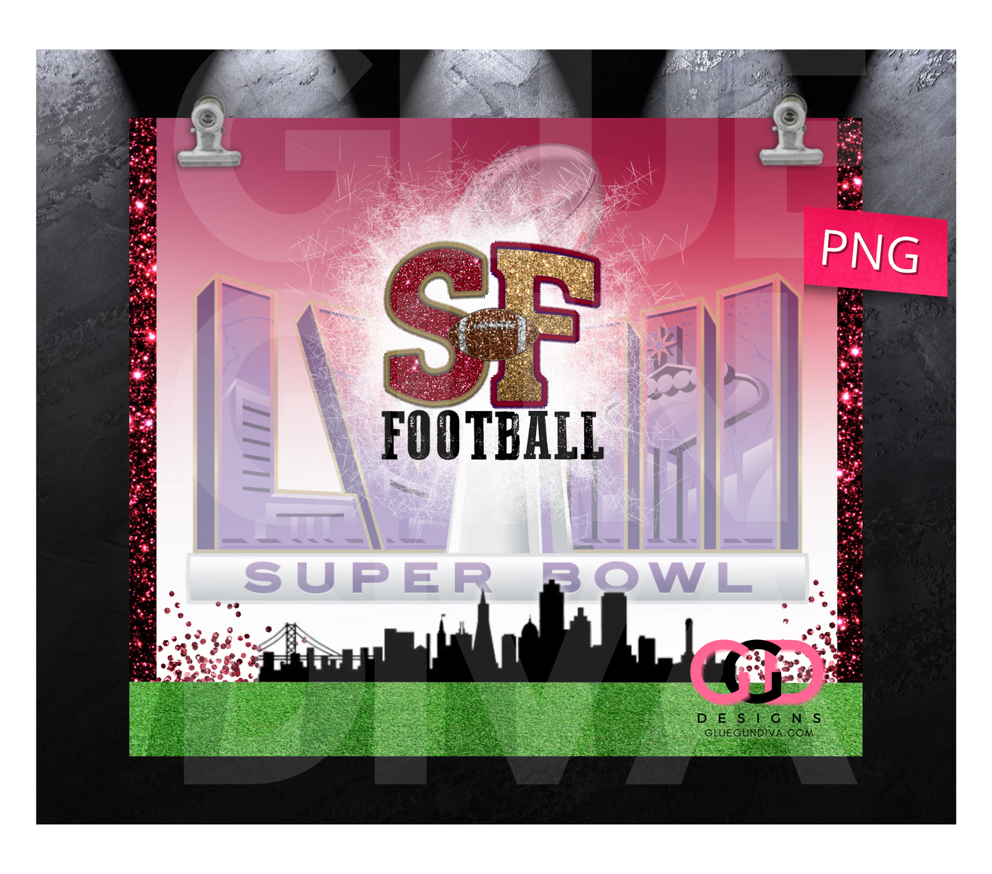 SF Football Superbowl 2024- Digital tumbler wrap for 20 oz skinny straight tumbler