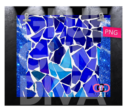 Broken blue ceramic and glitter - Digital tumbler wrap for 20 oz skinny straight tumbler
