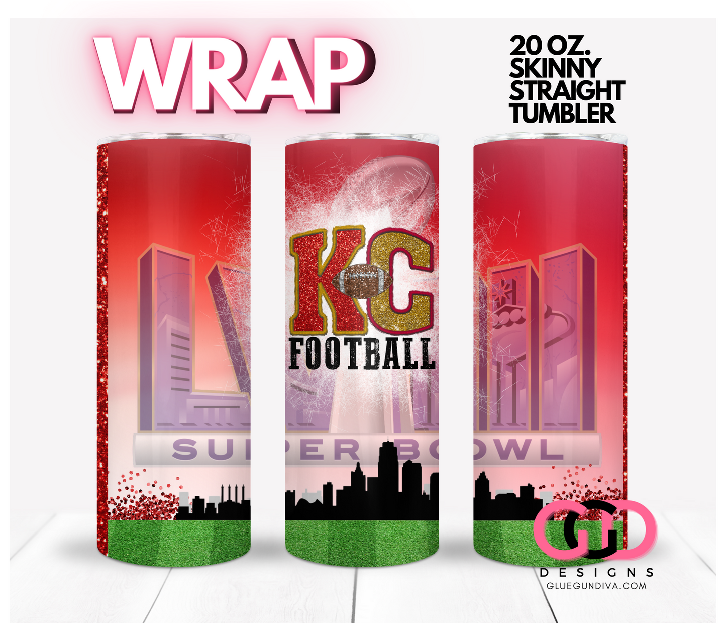 KC Football Superbowl 2024- Digital tumbler wrap for 20 oz skinny straight tumbler