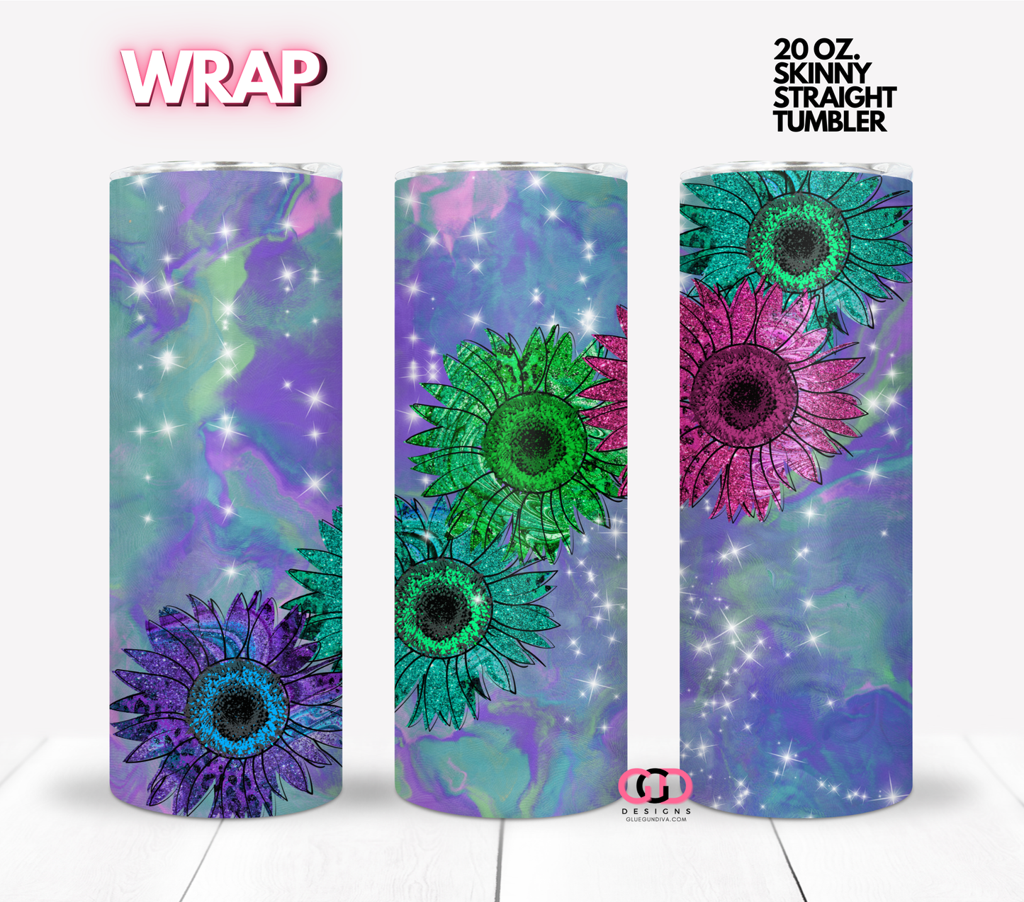 Glitter Sunflowers Sparkles - Digital tumbler wrap for 20 oz skinny straight tumbler