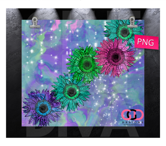 Glitter Sunflowers Sparkles - Digital tumbler wrap for 20 oz skinny straight tumbler