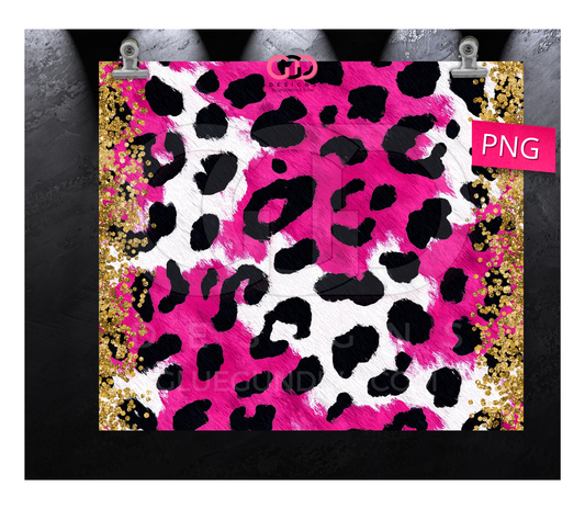 Gold Glitter and Pink Cheetah - Digital tumbler wrap for 20 oz skinny straight tumbler