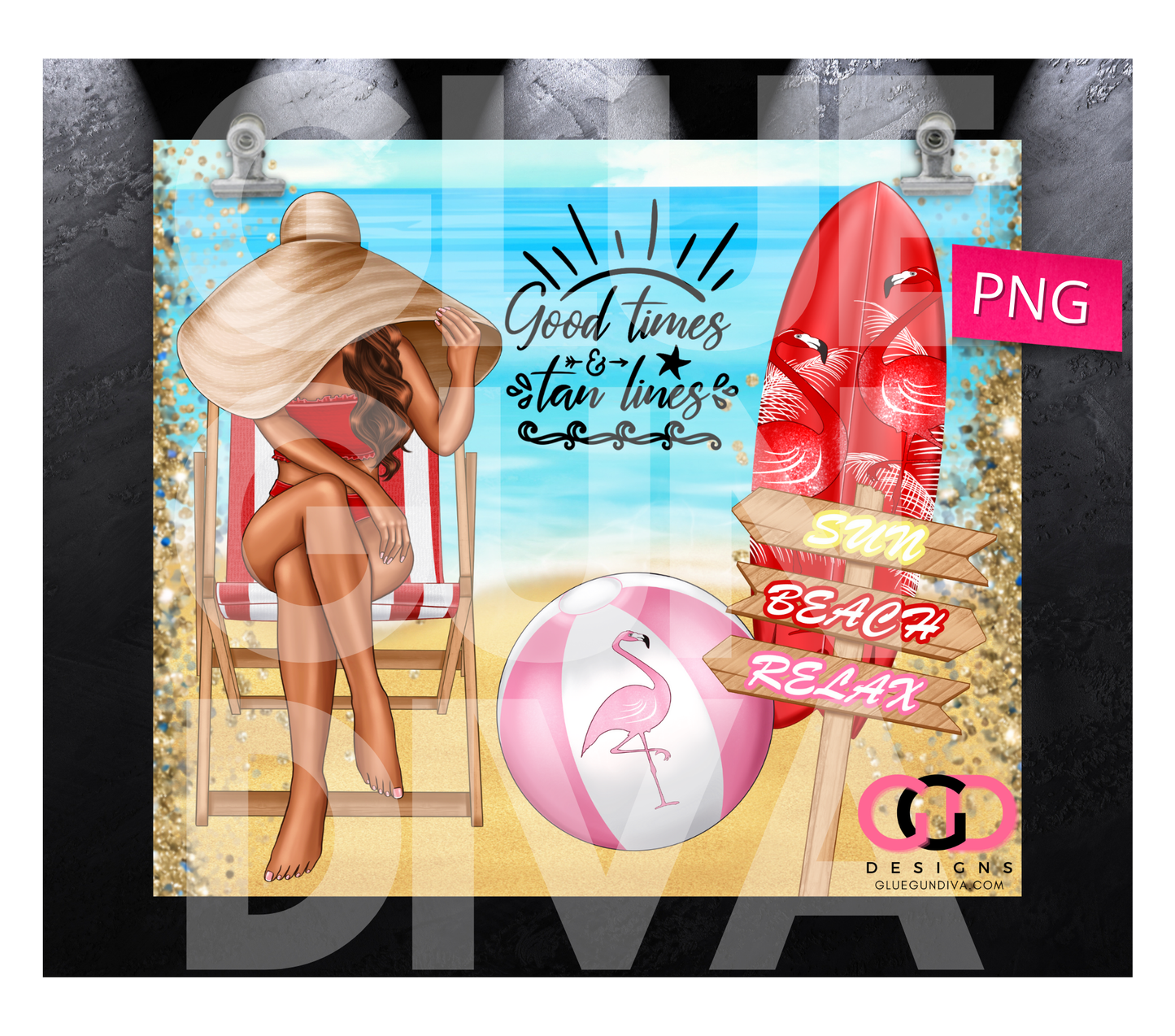 Good Times & Tan Lines Brown Hair - Digital tumbler wrap for 20 oz skinny straight tumbler