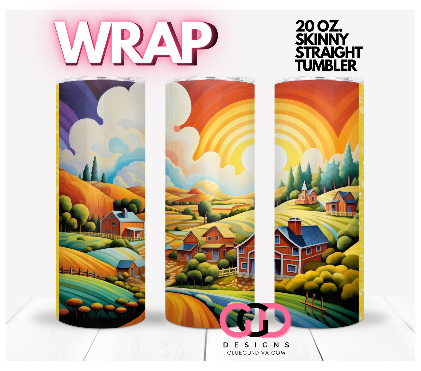 Colorful Whimsical Farm- Digital tumbler wrap for 20 oz skinny straight tumbler