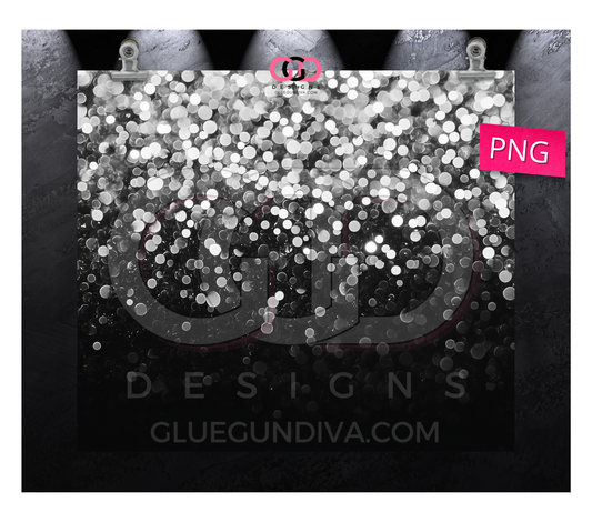 White Silver Black Bokeh background - Digital tumbler wrap for 20 oz skinny straight tumbler