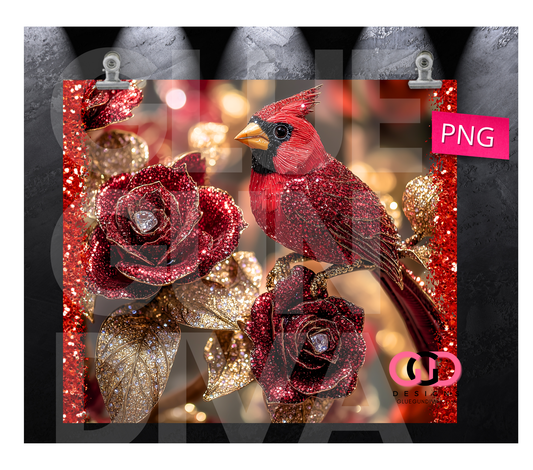 Jeweled Cardinal - Digital tumbler wrap for 20 oz skinny straight tumbler