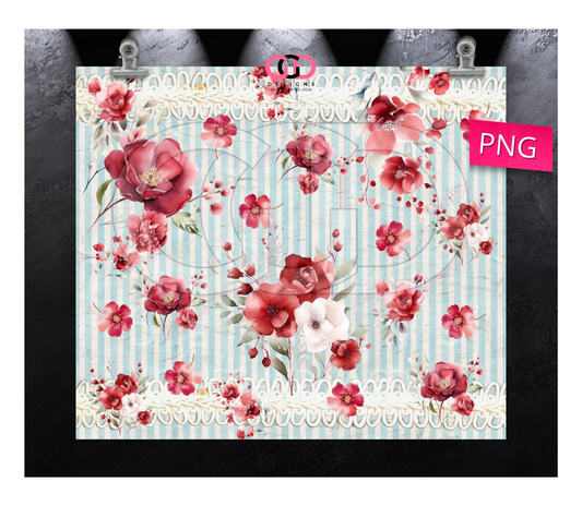 Red Flowers and Lace - Digital tumbler wrap for 20 oz skinny straight tumbler