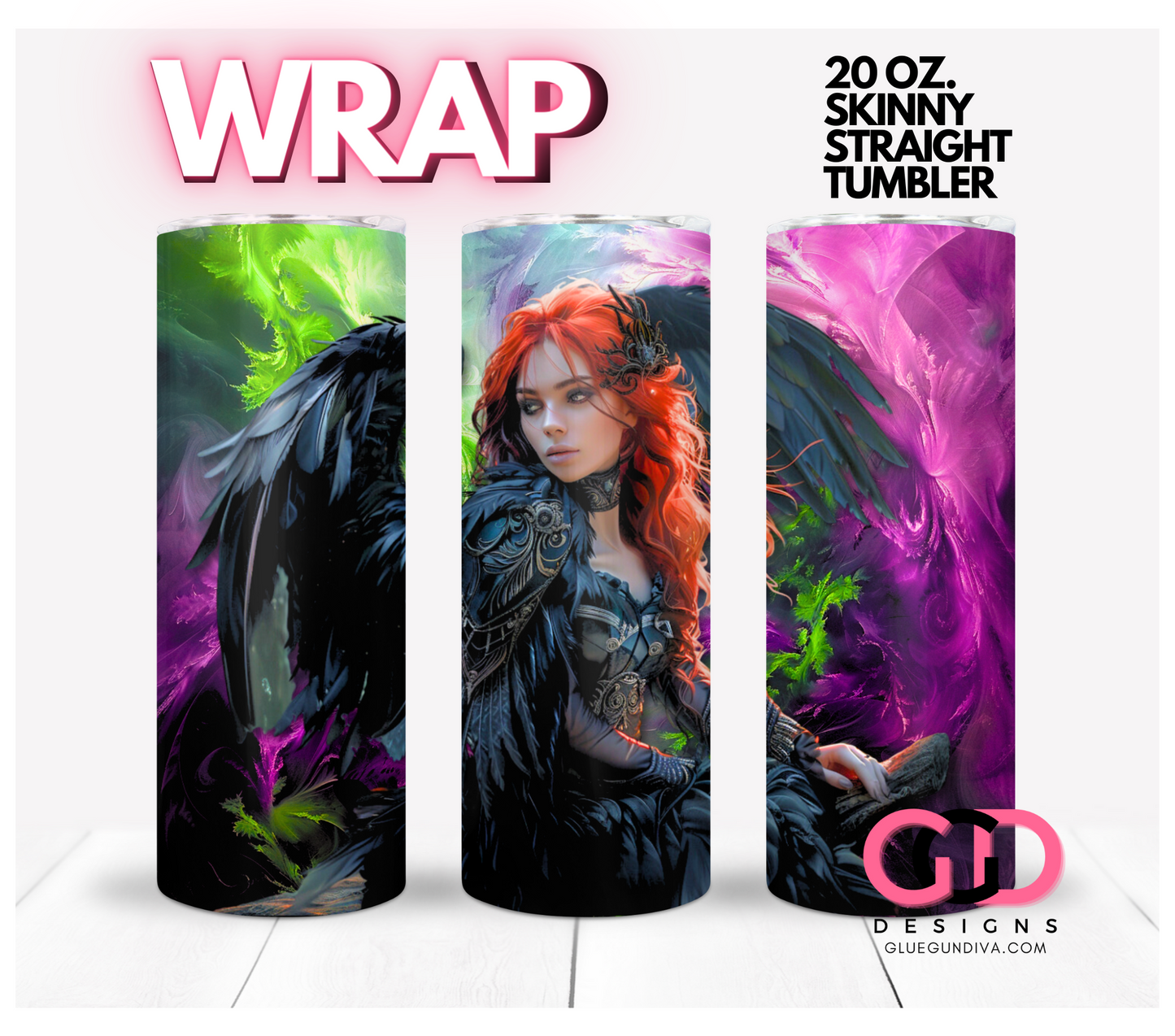 Red Hair Angel- Digital tumbler wrap for 20 oz skinny straight tumbler
