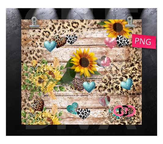 Sunflowers with Hearts- Digital tumbler wrap for 20 oz skinny straight tumbler