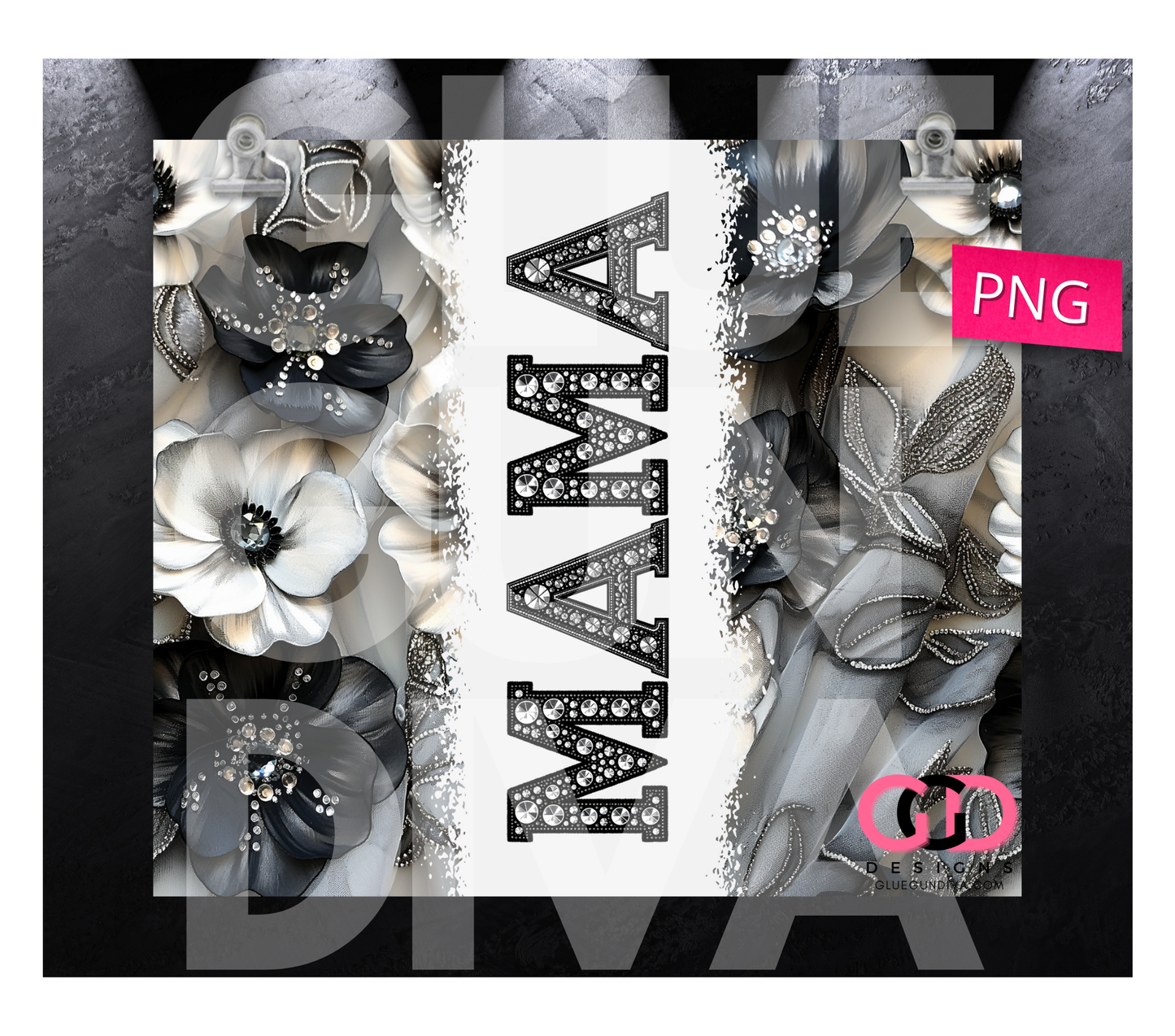 Studded Flowers Mama- Digital tumbler wrap for 20 oz skinny straight tumbler