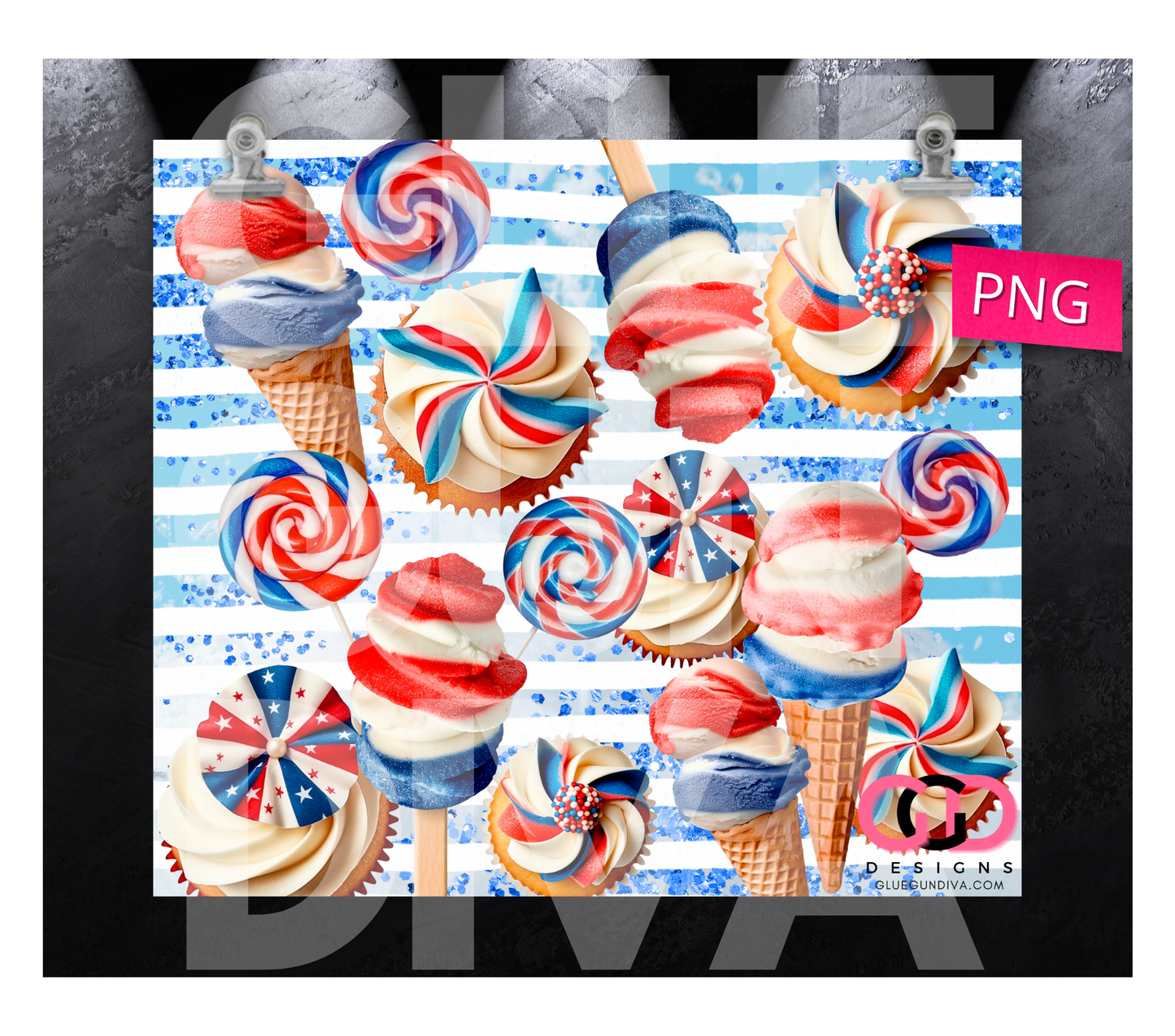Patriotic Treats - Digital tumbler wrap for 20 oz skinny straight tumbler